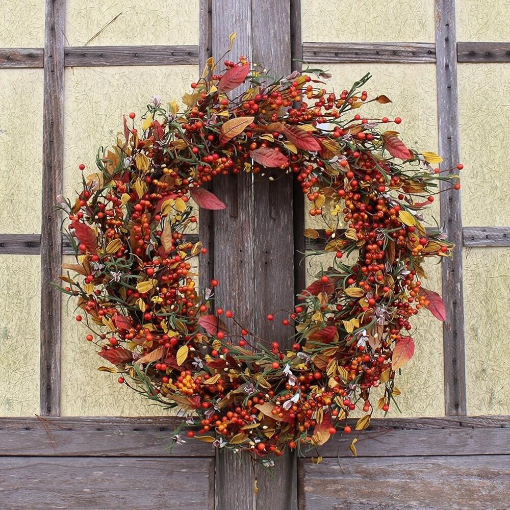 Appalachia Berry Silk Fall Door Wreath 24 inch, Handcrafted, Designed in , Full - Picture 5 of 9